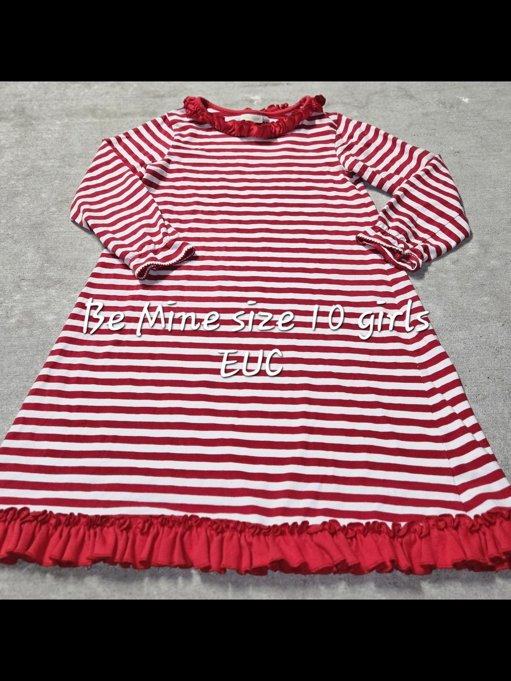 mine Red and White Striped Ruffle Hem Kids Dress